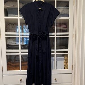 Banana Republic Navy Midi Shirt Dress with Waist Tie